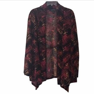 Kasper Red Black Gold Print Open Style Sweater